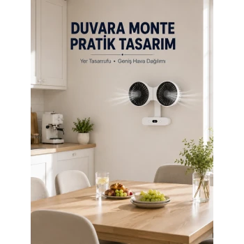 Dijital Göstergeli Çift Fan Başlıklı Masa Vantilatörü