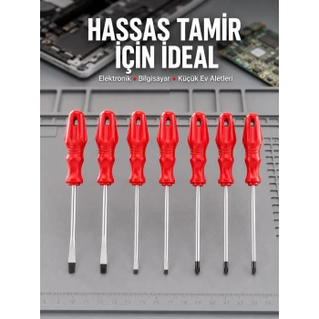 Düz ve Yıldız Başlıklı 7li Tornavida Seti Ergonomik Tutma