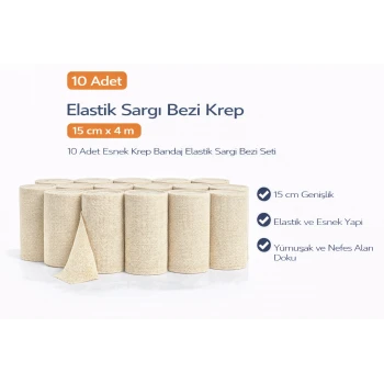 Elastik Sargı Bezi Krep 15 cm x 4 m 10 Adet Esnek Krep Bandaj Elastik Sargı Bezi Seti