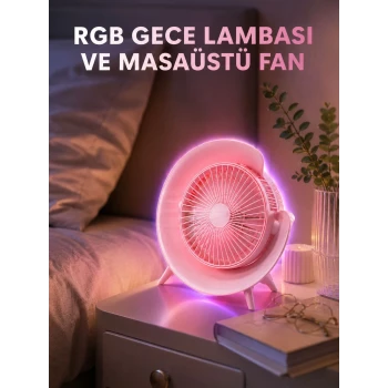 Gece Lambalı Renk Değiştiren Masaüstü Fan