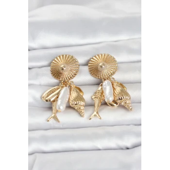Gold Renk Deniz Temalı Vintage Kadın Küpe