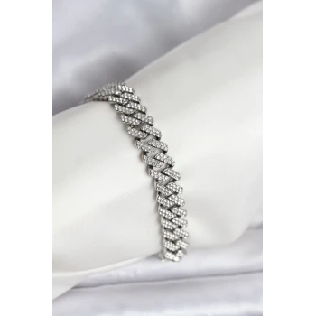Gümüş Renk Pirinç Cuba Chain Gurmet Bileklik