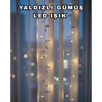 Gümüş Yaprak Tasarımlı LED Işık Pilli Ev ve Vitrin Dekoru