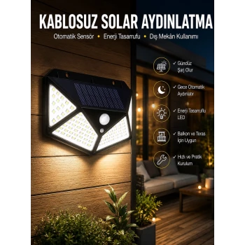 Güneş Enerjili Bahçe Aydınlatma Lambası Solar 100 Led Lamba