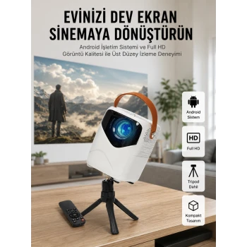 HD Ayaklı Portatif Projeksiyon Cihazı Bluetooth Wifi Akıllı Android İşlemcili