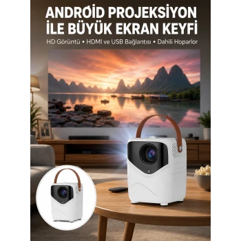 HD Ayaklı Portatif Projeksiyon Cihazı Bluetooth Wifi Akıllı Android İşlemcili Yeni Nesil