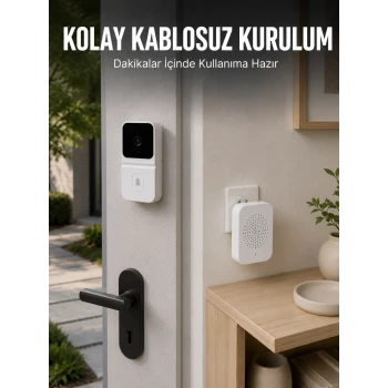 HD Kameralı Beyaz Görüntülü Kapı Zili Çift Yönlü Sesli Wi-Fi Akıllı Kapı Zili