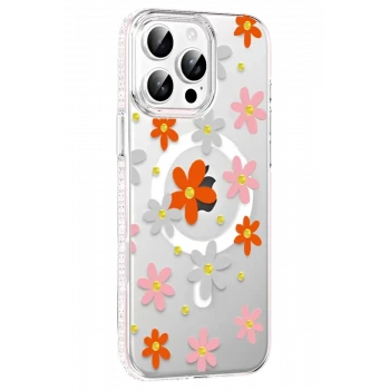 Joko Apple iPhone 14 Pro Max Floral Magsafe Kapak - Turuncu