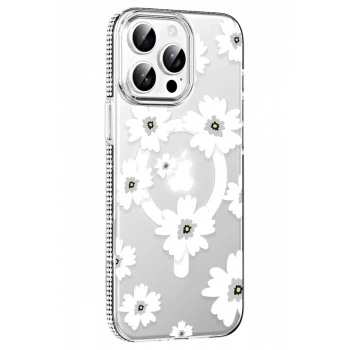 Joko Apple iPhone 15 Pro Max Floral Magsafe Kapak - Beyaz