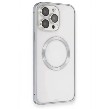 Joko Apple iPhone 15 Pro Max Kılıf Metal Bumper Magneticsafe Kapak - Gri