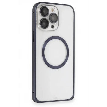 Joko Apple iPhone 15 Pro Max Kılıf Metal Bumper Magneticsafe Kapak - Lacivert