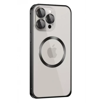 Joko Apple iPhone 15 Pro Max Kılıf Metal Bumper Magneticsafe Kapak - Siyah