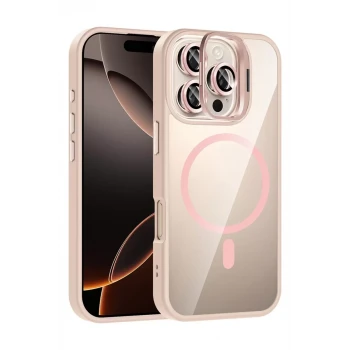 Joko Apple iPhone 16 Pro Remim Lensli Magsafe Standlı Kapak - Pembe