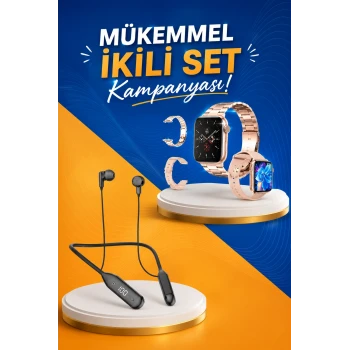 Kablolu Bluetooth Kulaklık ve Kadınlara Özel Bileklik Hediyeli Yeni Nesil Akıllı Saat 3 Kordonlu