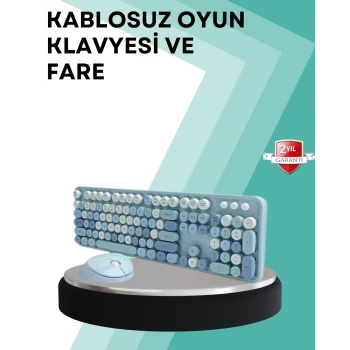 Kablosuz Klavye ve Mouse Seti – Sessiz Tuş, Retro Tasarım