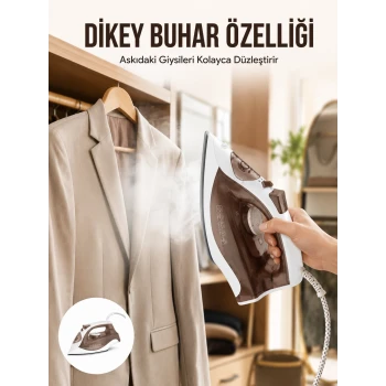 Kahverengi Buharlı Ütü 2200W Sürekli Buhar 120 g Şok Buhar