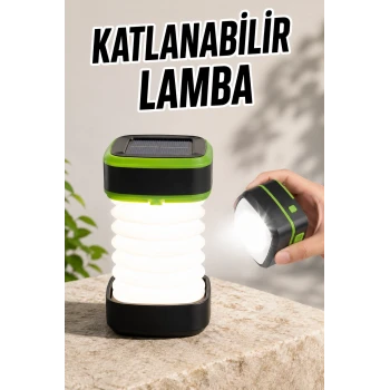 Katlanabilir Kamp Lambası Solar Fener Görünümlü 3 Kademeli Şarjlı