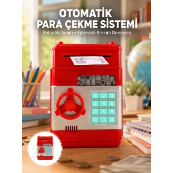 Kırmızı Şifreli ATM Kasa Para Yutan Kumbara