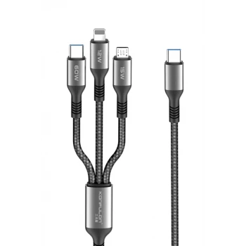 Konfulon DC62 3in1 Type-C to 60W Type-C / 12W Lightning / 15W Micro 1.2M Hızlı Şarj Kablo - Siyah