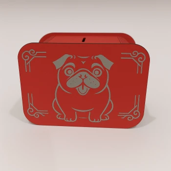 Köpek Kumbara - Ağaç işleme -Ceviz Ağacı-Kırmızı