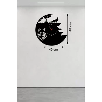 Kurt Temalı Lazer Kesim Ahşap Duvar Saati - 40x40 cm Dekoratif