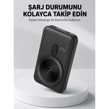 LCD Ekranlı Kablosuz Powerbank Type C ve USB Çıkışlı Yeni Nesil