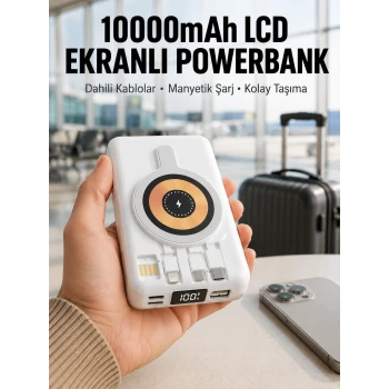 LCD Göstergeli Manyetik Powerbank Type C USB Girişli Yeni Nesil