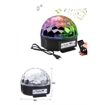 Led Işık Disko Topu Bluetooth Hoparlörlü USB Müzik Çalar Kumandalı