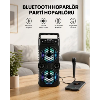 LED Işıklı Kablosuz Bluetooth Hoparlör Yüksek Ses Güçlü Bas Performansı Taşınabilir Şarjlı