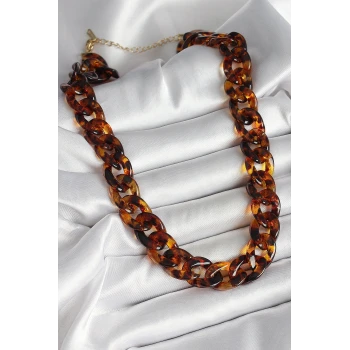 Leopar Desenli Mika Kalın Zincir Kadın Kolye