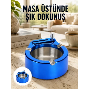 Masa Üstü Çakmaklı Küllük Paslanmaz Metal Gövde Yeni Nesil