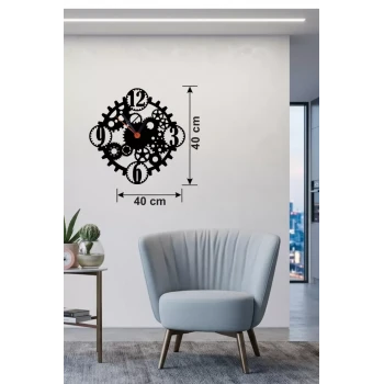 Mekanik Dişli Çark Tasarım Ahşap Duvar Saati - 40x40 cm Steampunk Dekor