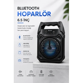 Mikrofonlu Bluetooth Ses Sistemli USB, Micro SD, FM ve Uzun Pil Ömrü