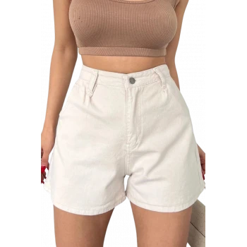 Mini Denim Şort cepli -KREM