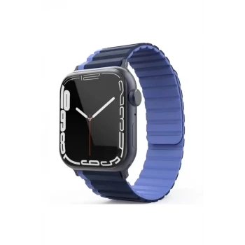 Movenchy Apple Watch 42mm MO-WB1 Çift Renk Mıknatıslı Silikon Kordon - Lacivert-Mavi