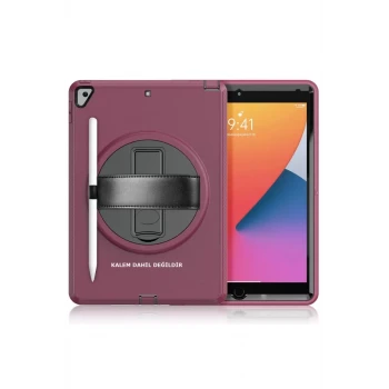 Newface Apple iPad 10.2 (7.nesil) Kılıf Hand Strap Tablet Kılıfı - Mürdüm