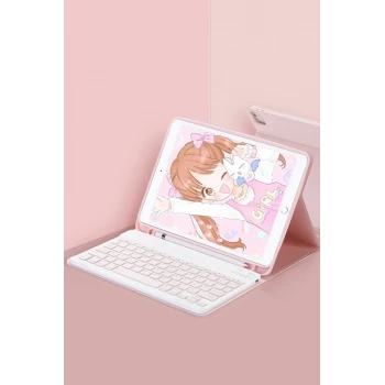Newface Apple iPad Pro 12.9 (2022) Kılıf KC01 Smart Klavyeli Tablet Kılıfı - Pembe