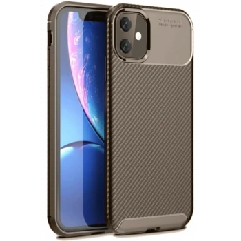 Newface Apple iPhone 11 Kılıf Auto Focus Karbon Kapak - Kahverengi