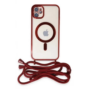 Newface Apple iPhone 11 Kılıf Divo Lazer Askılı Magsafe Kapak - Kırmızı