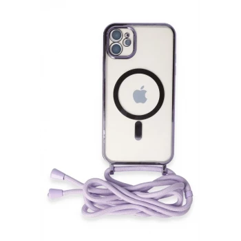 Newface Apple iPhone 11 Kılıf Divo Lazer Askılı Magsafe Kapak - Lila