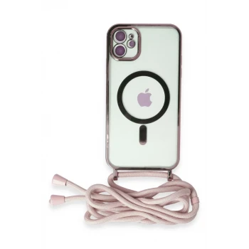 Newface Apple iPhone 11 Kılıf Divo Lazer Askılı Magsafe Kapak - Pembe