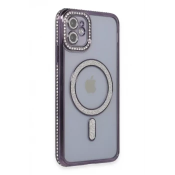 Newface Apple iPhone 11 Kılıf Joke Simli Magneticsafe Kılıf - Derin Mor