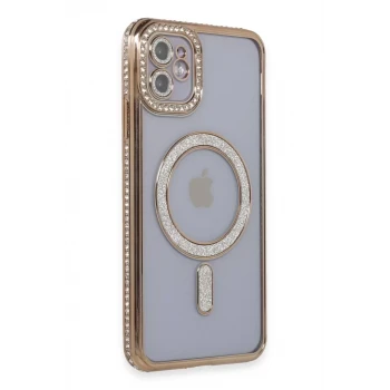 Newface Apple iPhone 11 Kılıf Joke Simli Magneticsafe Kılıf - Gold