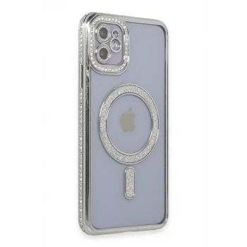 Newface Apple iPhone 11 Kılıf Joke Simli Magneticsafe Kılıf - Gümüş
