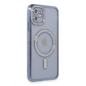 Newface Apple iPhone 11 Kılıf Joke Simli Magneticsafe Kılıf - Mavi