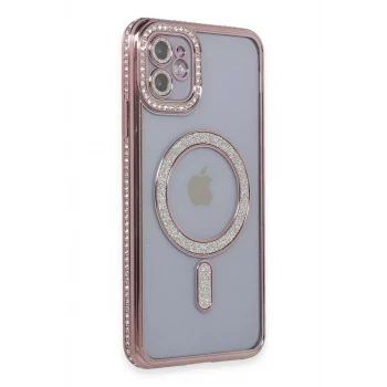 Newface Apple iPhone 11 Kılıf Joke Simli Magneticsafe Kılıf - Pembe