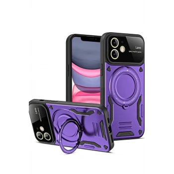 Newface Apple iPhone 11 Kılıf Joy Lens Standlı Kapak - Mor