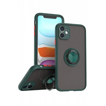 Newface Apple iPhone 11 Kılıf Montreal Yüzüklü Silikon Kapak - Yeşil