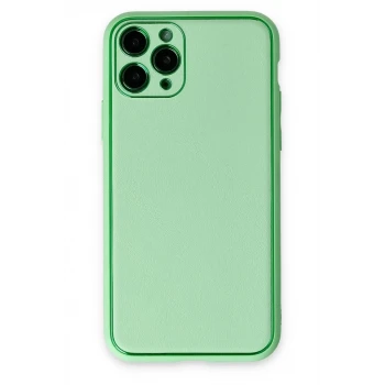 Newface Apple iPhone 11 Pro Kılıf Coco Deri Silikon Kapak - Açık Yeşil