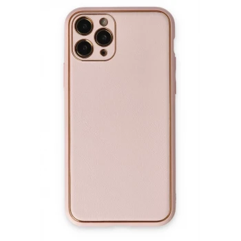 Newface Apple iPhone 11 Pro Kılıf Coco Deri Silikon Kapak - Pudra